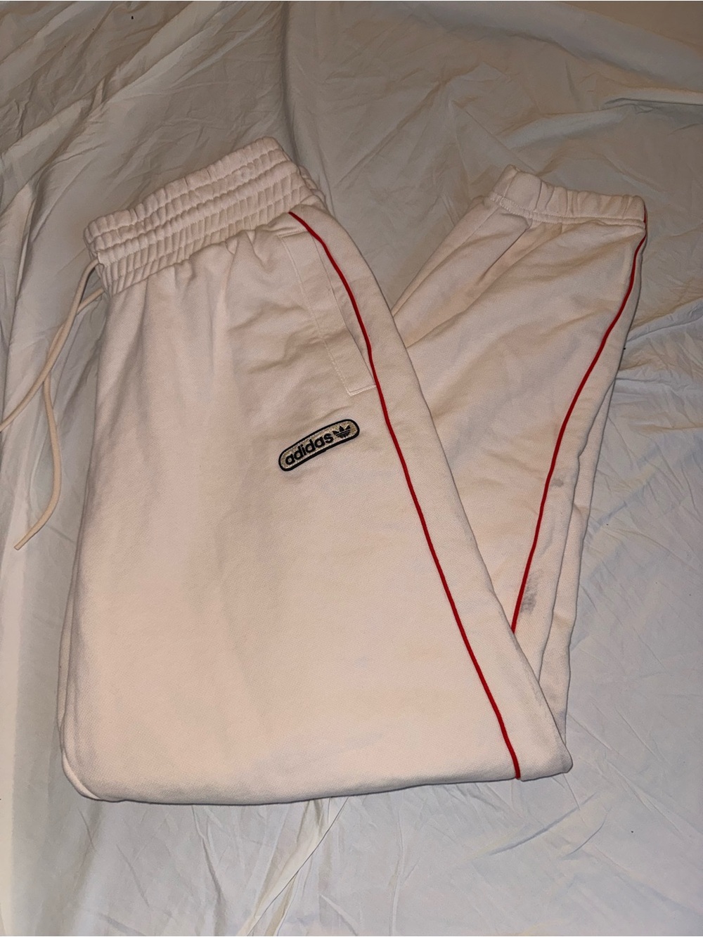 adidas White Sweatpants with Red Piping - Kids